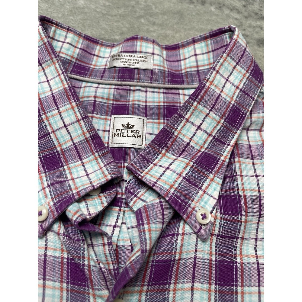 Peter Millar Crown Men's XXL Plaid Button Down Short Sleeve Shirt Casual Cotton